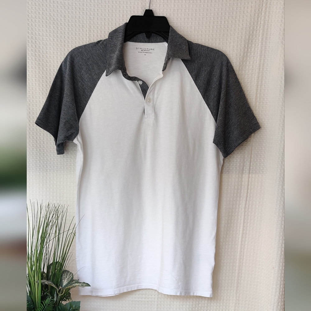 Structure Slim Fit Mens White/ Gray Polo Shirt Size Small